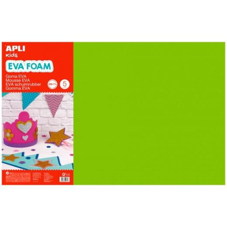 12762 APLI GOMA EVA 40X60CM GROSOR 2MM VERDE CLARO PACK 5 UD