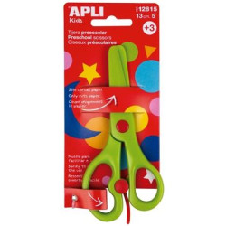 12815 APLI TIJERAS PREESCOLAR AMBIDIESTROS 13CM ASIMÉTRICAS +3 AÑOS VERDE -BLISTER-