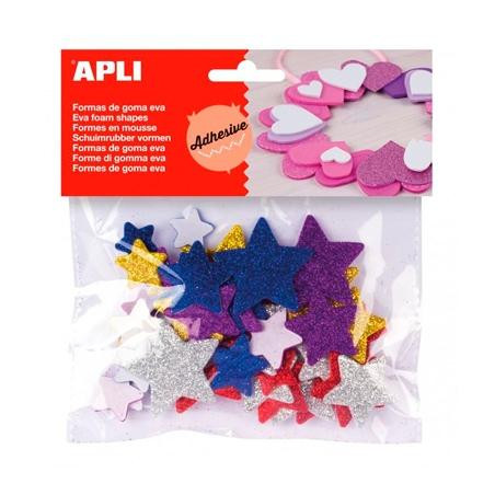 13485 APLI FORMAS GOMA EVA ADHESIVAS ESTRELLAS CON PURPURINA METALIZADA COLORES SURTIDOS -50U-