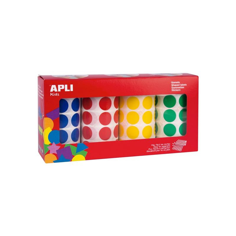 13793 APLI GOMETS REDONDOS 20MM  CAJA 4 ROLLOS COLORES SURTIDOS - 7080 UNIDADES-