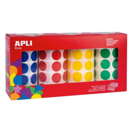 13793 APLI GOMETS REDONDOS 20MM  CAJA 4 ROLLOS COLORES SURTIDOS - 7080 UNIDADES-