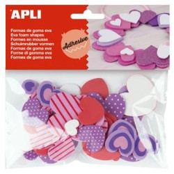 15139 APLI FORMAS GOMA EVA ADHESIVAS CORAZONES ESTAMPADOS COLORES SURTIDOS -40U-