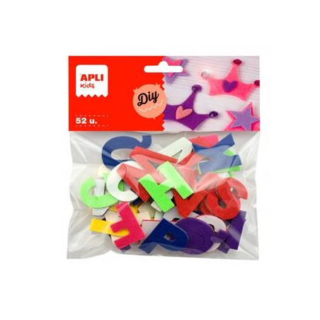 18243 APLI FORMAS FIELTRO LETRAS ADHESIVOS 30MM COLORES SURTIDOS -52U-