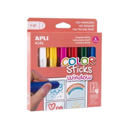 19363 APLI PINTURA COLOR STICKS WINDOW PARA VENTANAS BARRA 6GR ESTUCHE DE 6 C/SURTIDOS