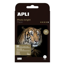 04455 APLI PAPEL FOTOGRÁFICO PROFESIONAL PHOTOBRIGHT 10X15CM 240GR PAQUETE 20H BLANCO BRILLO