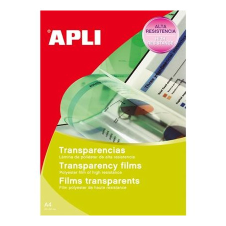 01269 APLI TRANSPARENCIAS SIN BANDA PARA INKET A4 100 MICRAS 20 HOJAS