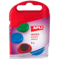 12673 APLI PACK 8 IMANES REDONDOS 20MM COLORES SURTIDOS