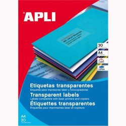 01225 APLI ETIQUETAS ADHESIVAS 210X297MM LÁSER C/RECTOS 1 X 20H POLIÉSTER TRANSPARENTE