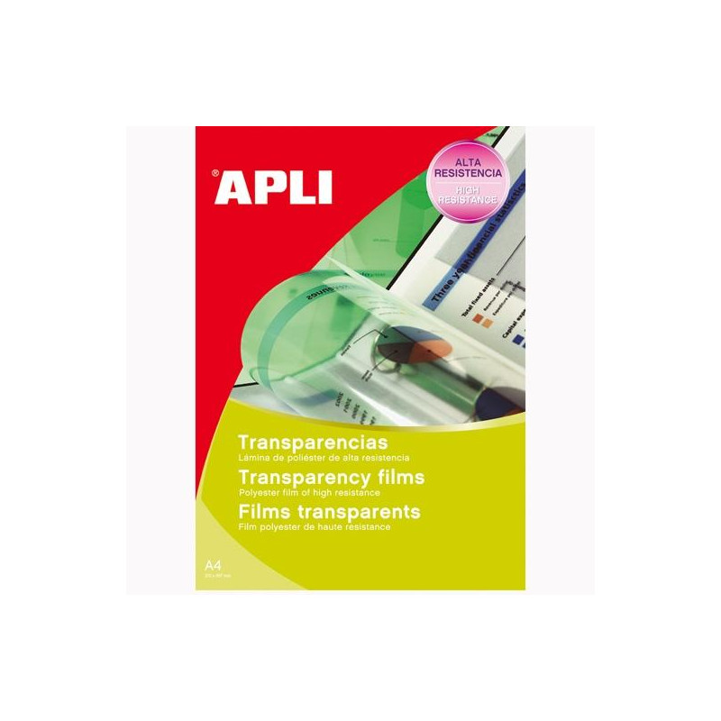 01268 APLI PACK 20 HOJAS TRANSPARENCIAS A4 SIN BANDA PARA LÁSER