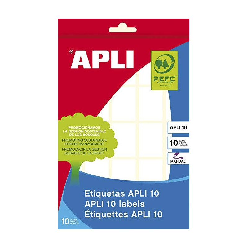 01640 APLI ETIQUETAS ADHESIVAS 19X27MM ESCRITURA MANUAL C/ROMOS 25 X 10H BLANCO