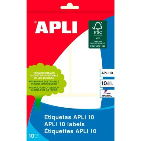 01660 APLI ETIQUETAS ADHESIVAS 53X100MM ESCRITURA MANUAL C/ROMOS 3 X 10H BLANCO