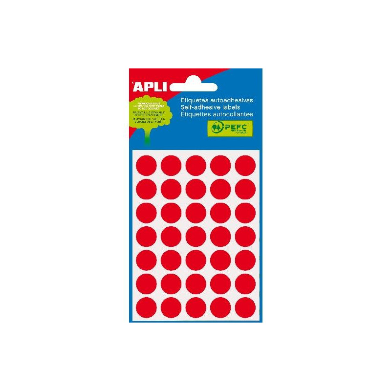 02057 APLI ETIQUETAS ADHESIVAS CIRCULARES Ø13MM ESCRITURA MANUAL 35 X 5H ROJO