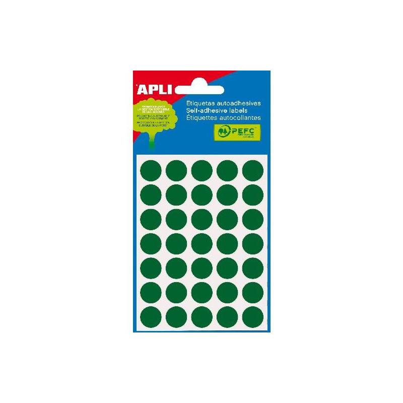 02058 APLI ETIQUETAS ADHESIVAS CIRCULARES Ø13MM ESCRITURA MANUAL 35 X 5H VERDE