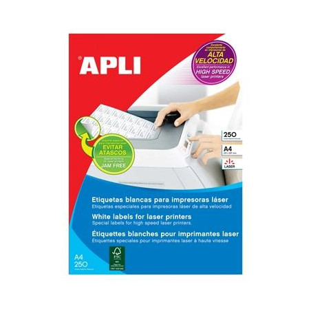 02525 APLI ETIQUETAS ADHESIVAS 105X37MM LÁSER C/RECTOS 16 X 250H BLANCO