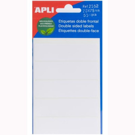 02552 APLI ETIQUETAS ADHESIVAS DOBLE FRONTAL 20X75MM ESCRITURA MANUAL C/ROMOS 10 X 5H BLANCO