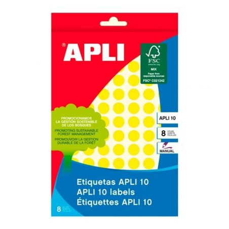 02730 APLI ETIQUETAS ADHESIVAS CIRCULARES Ø10MM ESCRITURA MANUAL 126 X 8H APLI 10 AMARILLO