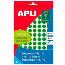 02733 APLI ETIQUETAS ADHESIVAS CIRCULARES Ø10MM ESCRITURA MANUAL 126 X 8H APLI 10 VERDE