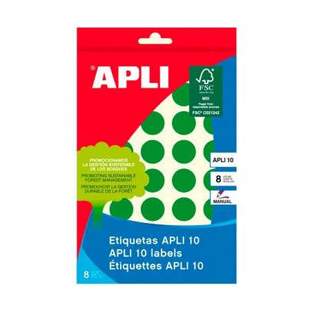 02745 APLI ETIQUETAS ADHESIVAS CIRCULARES Ø19MM ESCRITURA MANUAL 40 X 8H VERDE