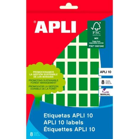 02753 APLI ETIQUETAS ADHESIVAS 12X18MM ESCRITURA MANUAL C/ROMOS 56 X 8H VERDE