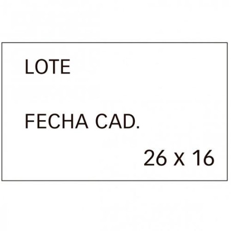 101950 APLI ETIQUETAS PARA ETIQUETADORA DE PRECIOS IMPRESAS 'LOTE' + 'FECHA CAD' 26X16MM 6 ROLLOS DE 1000 BLANCO