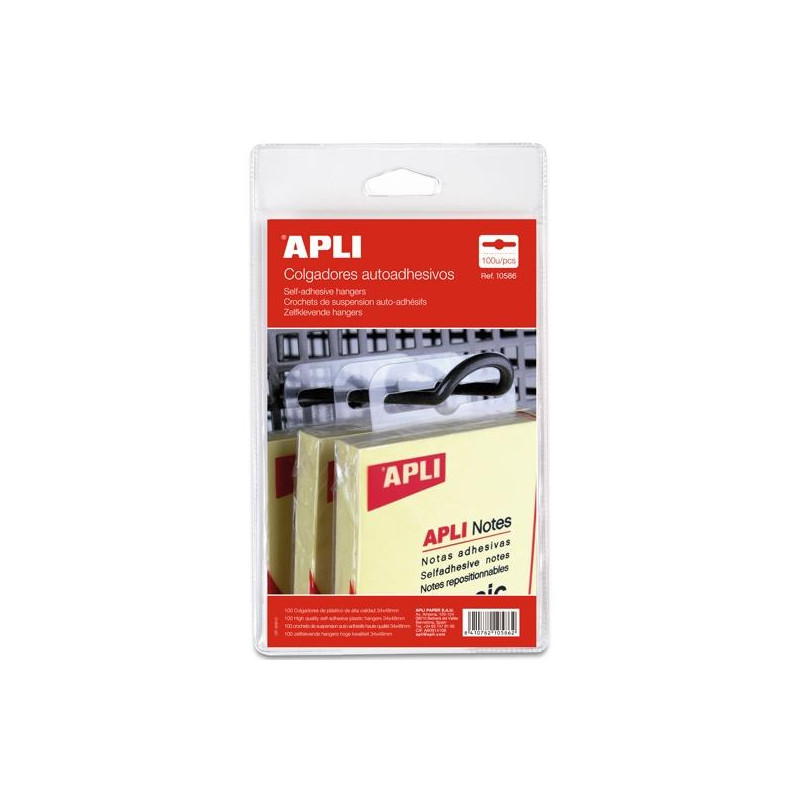 10586 APLI COLGADORES AUTOADHESIVOS 34X48MM PACK 100U PLÁSTICO TRANSPARENTE