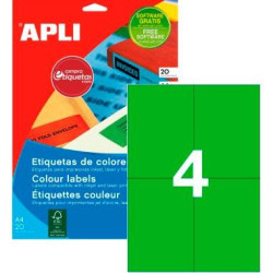 12994 APLI ETIQUETAS ADHESIVAS 105X148MM INKJET/LÁSER C/RECTOS 4 X 20H VERDE