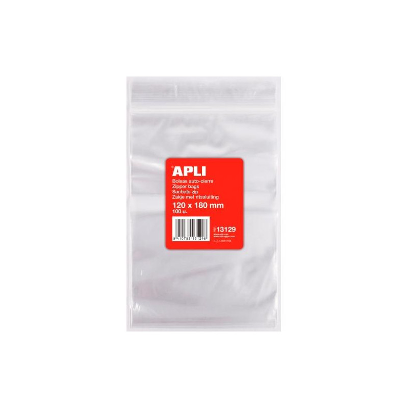 13129 APLI BOLSAS AUTOCIERRE 120X180MM LDPE TRANSPARENTE PACK 100 UD