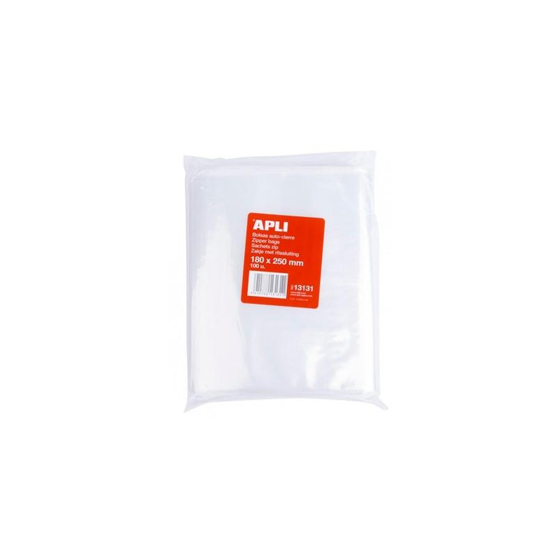 13131 APLI BOLSAS AUTOCIERRE 180X250MM LDPE TRANSPARENTE PACK 100 UD