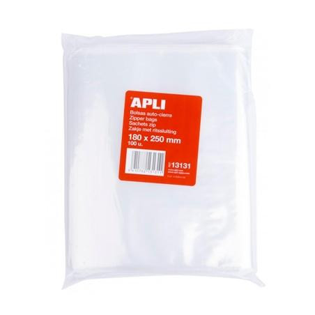 13131 APLI BOLSAS AUTOCIERRE 180X250MM LDPE TRANSPARENTE PACK 100 UD