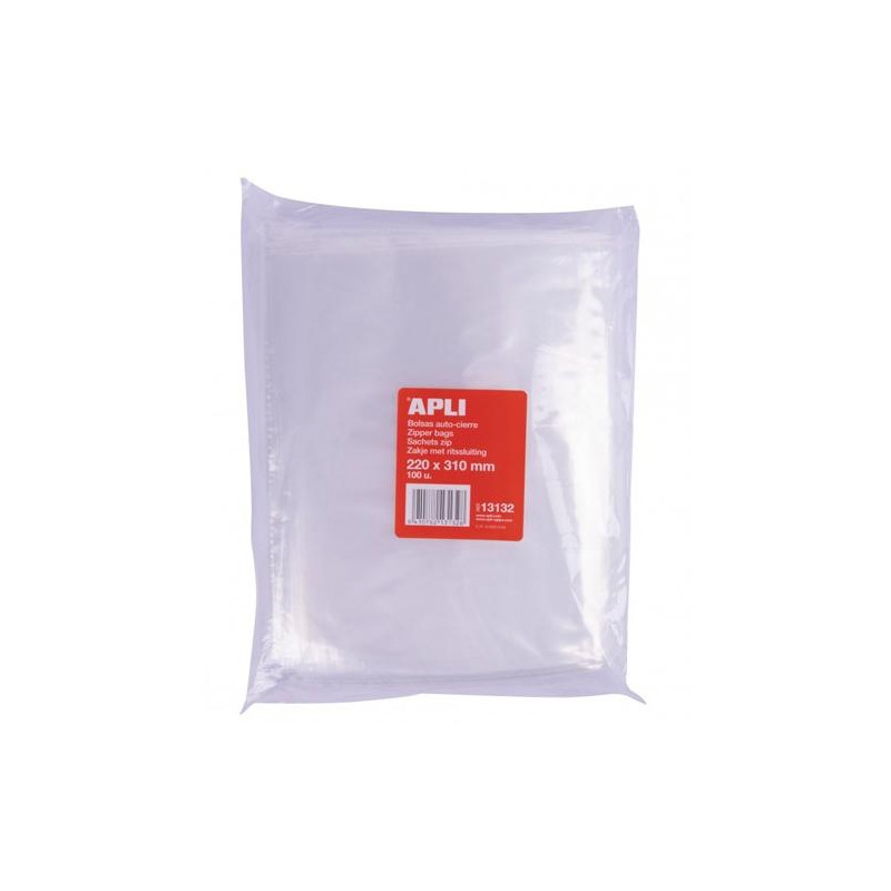 13132 APLI BOLSAS AUTOCIERRE 220X310MM LDPE TRANSPARENTE PACK 100 UD