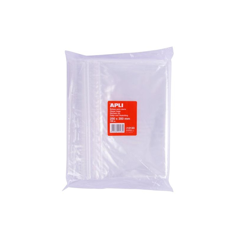 13133 APLI BOLSAS AUTOCIERRE 250X350MM LDPE TRANSPARENTE PACK 100 UD