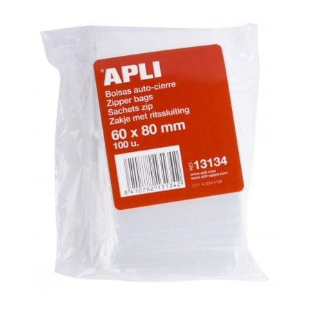 13134 APLI BOLSAS AUTOCIERRE 60X80MM LDPE TRANSPARENTE PACK 100 UD