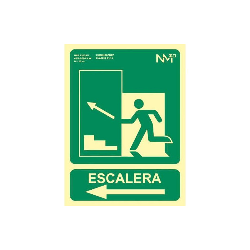 6170-13H VE ARCHIVO 2000 SEÑAL "SALIDA DE EMERGENCIA ESCALERA SUBE IZQUIERDA" 224X300MM PVC 700 MICRAS VERDE