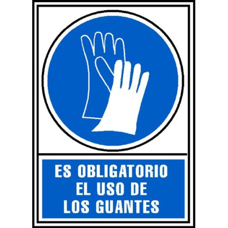 6173-03AZ ARCHIVO 2000 SEÑAL "OBLIGATORIO USO DE GUANTES" 210X297 PVC AZUL Y BLANCO