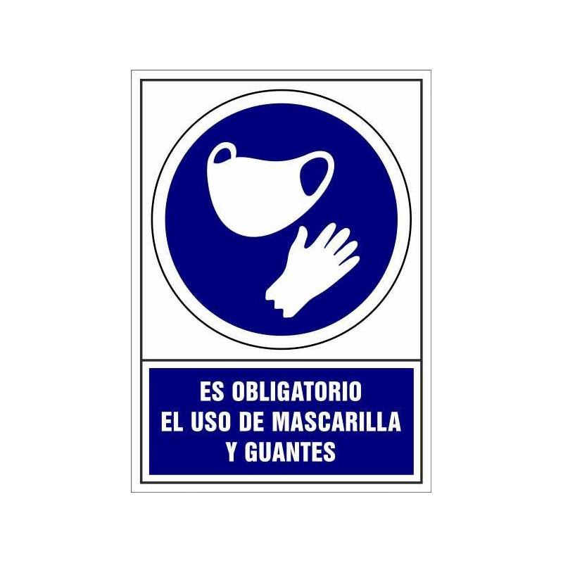 6173-12-AZ ARCHIVO 2000 SEÑAL "OBLIGATORIO USO DE MASCARILLA Y GUANTES" 210X297 PVC AZUL Y BLANCO