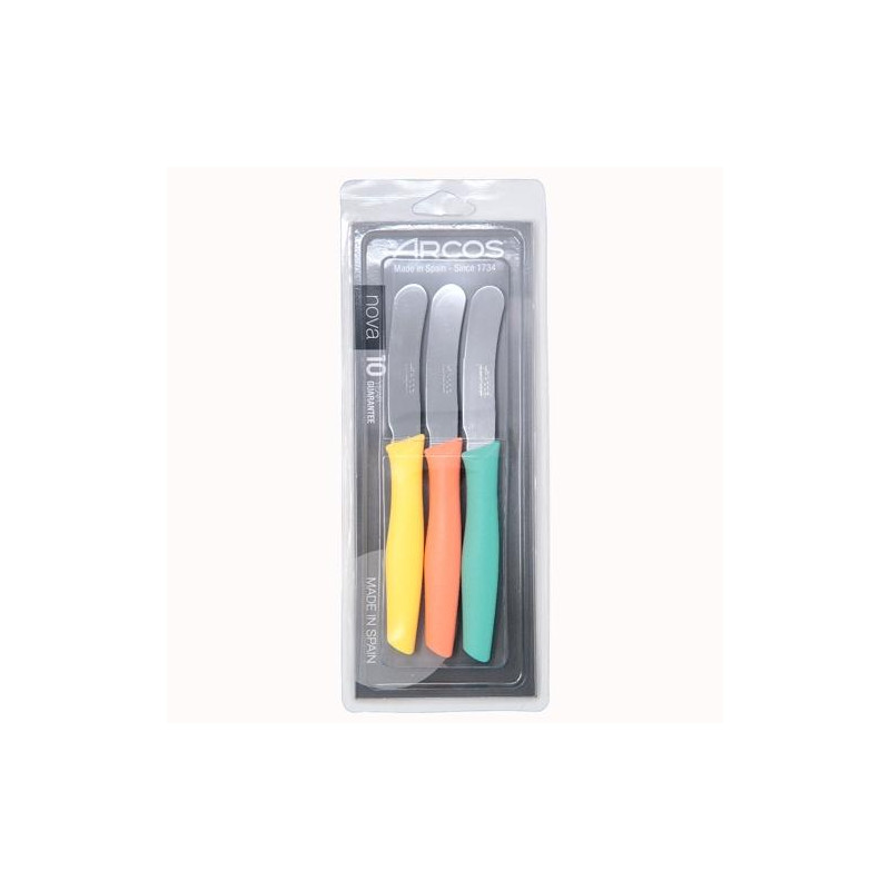 859900 ARCOS CUCHILLO MANTEQUILLA SERIE NOVA JUEGO DE 3 PIEZAS COLORES PASTEL