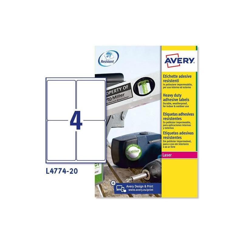 L4774-20 AVERY ETIQUETAS PERMANENTES EXTRA RESISTENTES 99