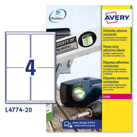 L4774-20 AVERY ETIQUETAS PERMANENTES EXTRA RESISTENTES 99