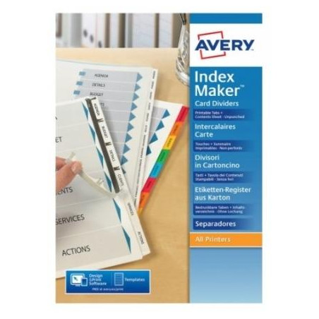 01732061 AVERY ÍNDICES SEPARADORES 12 PESTAÑAS PERSONALIZADAS INDEX MAKER SIN AGUJEROS 222X297MM BLANCO