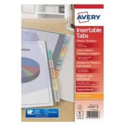 05614501 AVERY ÍNDICES SEPARADORES 12 PESTAÑAS A4 COLORES TRANSPARENTES POLIPROPILENO