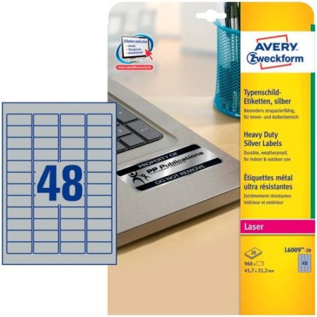 L6009-20 AVERY ETIQUETAS ADHESIVAS RESISTENTES 45