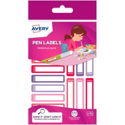 RESMI30F-UK AVERY ETIQUETAS PERMANENTES 50X10MM MANUAL PARA BOLÍGRAFOS Y LÁPICES 15 X 2H  ROSA/VIOLETA