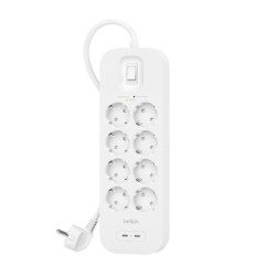 SRB004VF2M BELKIN REGLETA DE PROTECCION CONTRA SOBRETENSIONES CON 8 TOMAS + 2 USB-C BOTÓN DE APAGADO Y ENCENDIDO BLANCO