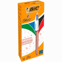 504894 BIC BOLÍGRAFO 4 COLORES ROSE GOLD CUERPO BLANCO/ROSA METÁLICO CAJA 12 UD