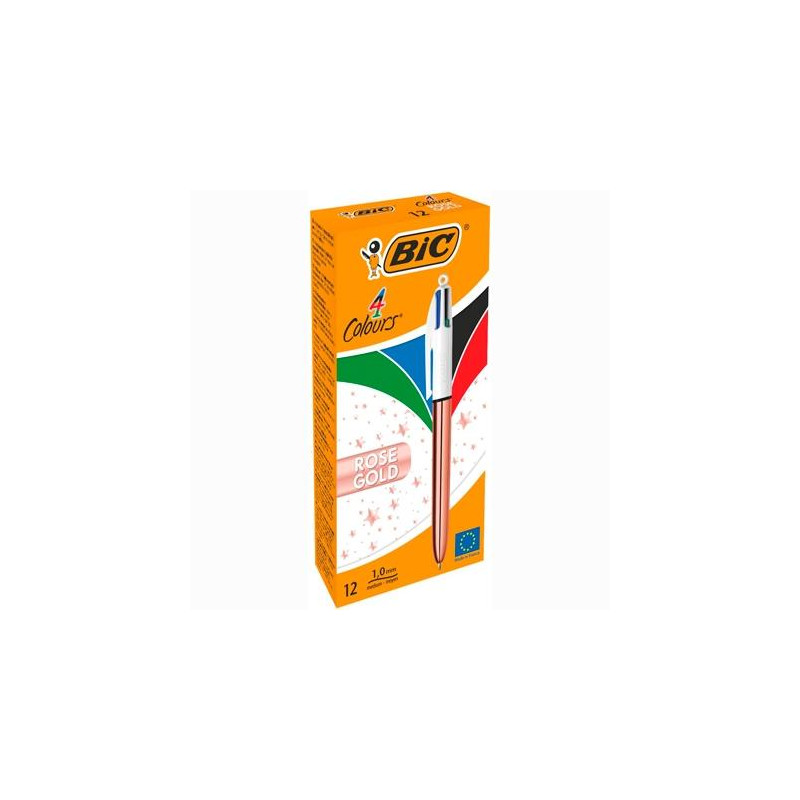 504894 BIC BOLÍGRAFO 4 COLORES ROSE GOLD CUERPO BLANCO/ROSA METÁLICO CAJA 12 UD