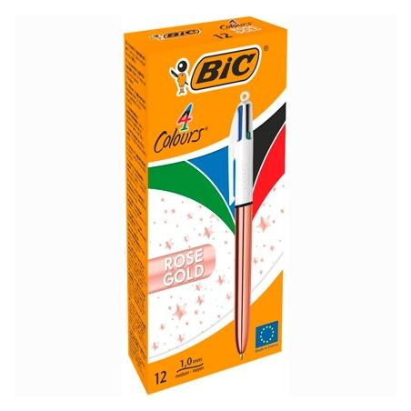 504894 BIC BOLÍGRAFO 4 COLORES ROSE GOLD CUERPO BLANCO/ROSA METÁLICO CAJA 12 UD