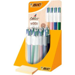 507406 BIC BOLÍGRAFO 4 COLORES WOOD EFFECT CUERPO BLANCO/MULTICOLOR SURTIDOS EXPOSITOR 30 UD