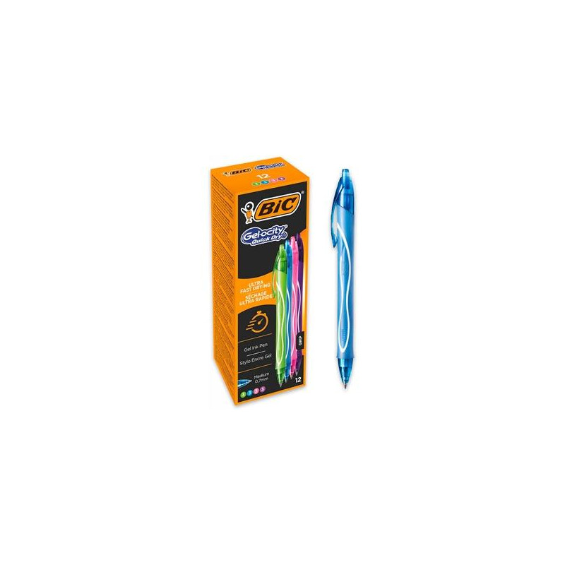 964826 BIC CAJA BOLÍGRAFOS TINTA DE GEL RETRÁCTIL GEL-OCITY QUICK DRY 4 COLORES SURTIDOS -12U-