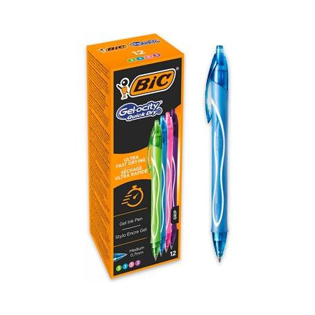 964826 BIC CAJA BOLÍGRAFOS TINTA DE GEL RETRÁCTIL GEL-OCITY QUICK DRY 4 COLORES SURTIDOS -12U-