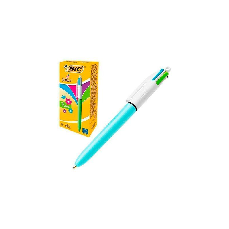 982870 BIC BOLÍGRAFO 4 COLORES FUN PASTEL CUERPO BLANCO/AZUL CAJA 12 UD